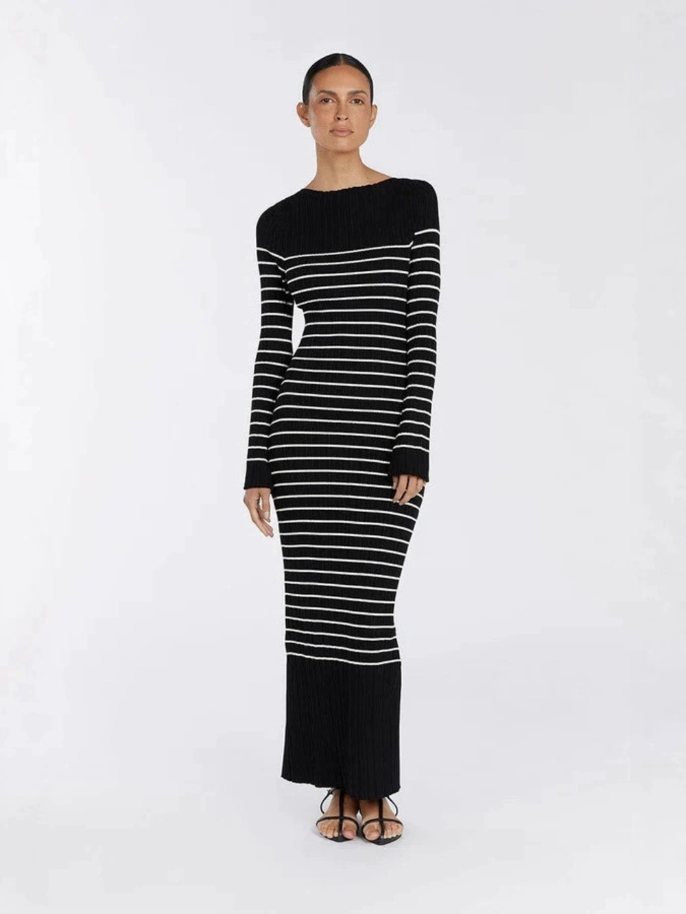 ZARA Fall Winter Elegant Round Neck Striped Formal Long Dress